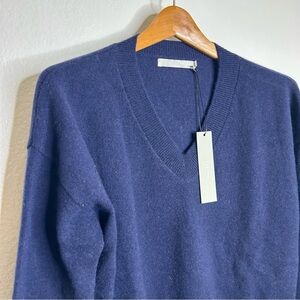 NWT 100% Cashmere OGD Navy Blue V- Neck Pullover Sweater Size XS
